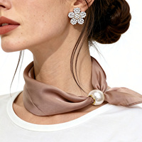 Bufanda Magnética Vintage para Mujer con Hebilla Decorativa, Diseño Liso y a Cuadros, para Todas las Estaciones, Poliéster Satinado Suave como la Seda