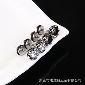 Trendy Retro Zircon <b>Stud</b> <b>Earrings</b> Round Geometric Bezel Setting Zinc Alloy Unisex Fashion Jewelry - Product Image 3