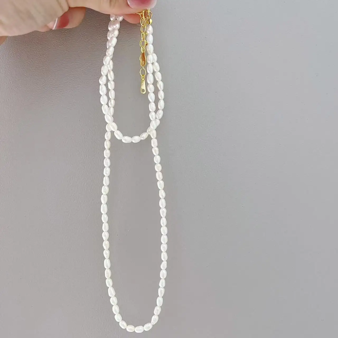Collana di perle da 3-4mm con set di gioielli di perle d'acqua dolce di riso in argento Sterling 925, anelli di bracciale per collana da donna