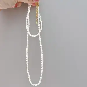 3-4mm Colar de Pérolas com 925 Sterling Silver Arroz Freshwater Pearl Jewelry Sets Colar Pulseira Anéis Para As Mulheres