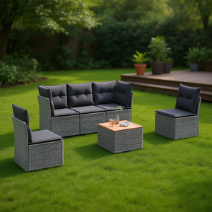 Ensemble de canapés de jardin en rotin gris moderne, 4 places, modulaire, mobilier d'extérieur, design contemporain - Product Image 2