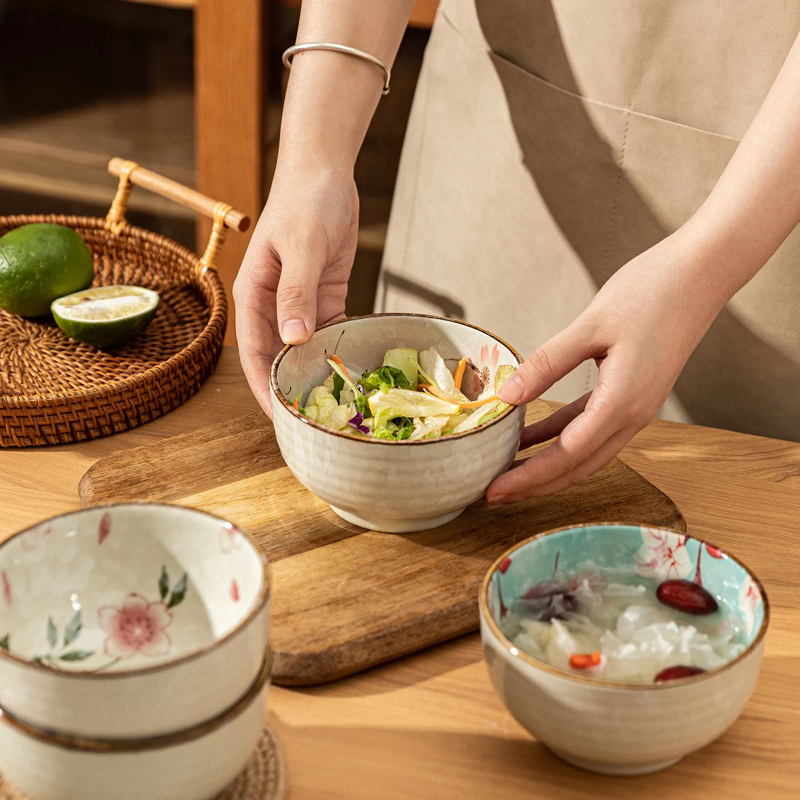 5.1 pouces japonais en céramique riz fleur de cerisier vaisselle rétro petit bol pour céréales soupe Dessert Snack