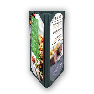 Porta Menús Giratorio Triangular de Tela al por Mayor, Soporte de Mesa Triangular de 3 Vistas, Cubiertas de Menú de Cuero para Restaurante - Product Image 1