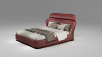 Italienisches Modernes Luxusbett Luxus-Schlafzimmer-Set Echtleder-Polsterung Geschwungenes Bett Hochglanz-Finish für Villa, Zuhause, Hotel