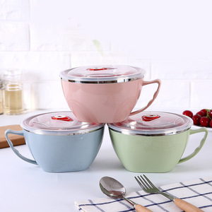 Stainless steel double-walled instant noodle <b>bowl</b>, <b>large</b> size, double-walled with lid, food preservation <b>bowl</b>, anti-scalding - Product Image 3