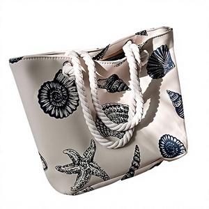 Sac fourre-tout en toile personnalisé avec imprimé coquillage, poignées en corde et doublure en polyester pour la plage, le shopping et les voyages – Sac pour femme - Product Image 1