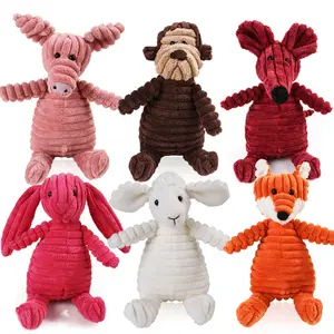 Wholesale pet dog squeaky corduroy plush toy chews absorbent durable Pig/rabbit/sheep/fox/monkey