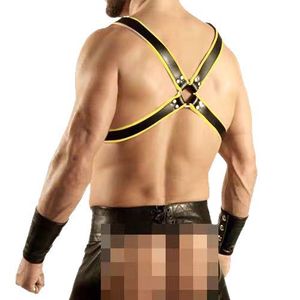 Blue And <b>Black</b> Leather Chest <b>Harness</b> With Studs Men's Sexy Underwear For Flirt - Product Image 5