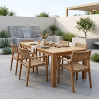 Meubles de jardin, table et chaises de jardin pour villa, ensemble de salle à manger extérieure en teck de luxe, table extérieure pour hôtel, ensemble de salle à manger extérieure pour hôtel