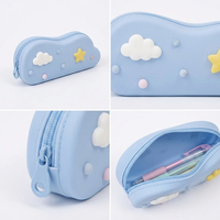 Trousse à crayons en silicone DIY motif nuage, fleur et crème glacée, avec fermeture éclair, mignonne, pour étudiants, pochette de rangement personnalisée, résistante à l'eau