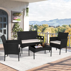 أثاث فناء خارجي عالي الجودة بسعر منخفض، طقم أريكة حديقة من الراتان مكون من 4 قطع مع وسائد - Product Image 6