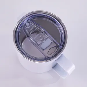 Yüksek kalite 350ml 12 OZ kahve kupa beyaz kapaklı kupa süblimasyon boşlukları açık taşınabilir saplı çift duvar paslanmaz çelik