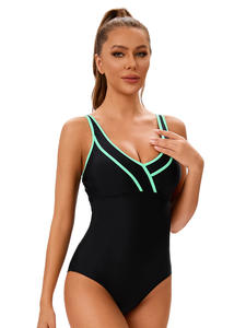 Traje de baño deportivo con estilo para mujer europea americana Ropa de playa sexy de una pieza con patrón sólido Diseño de bloque de color Recorte en la espalda - Product Image 2
