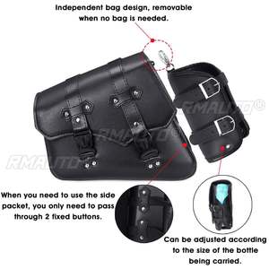 Bolsas Laterales para Motocicleta, Bolsa de Herramientas de Cuero PU con Porta Botella de Agua, Bolsa de Equipaje Estilo Cafe Racer, Impermeable, Universal para Cruiser Custom - Product Image 4