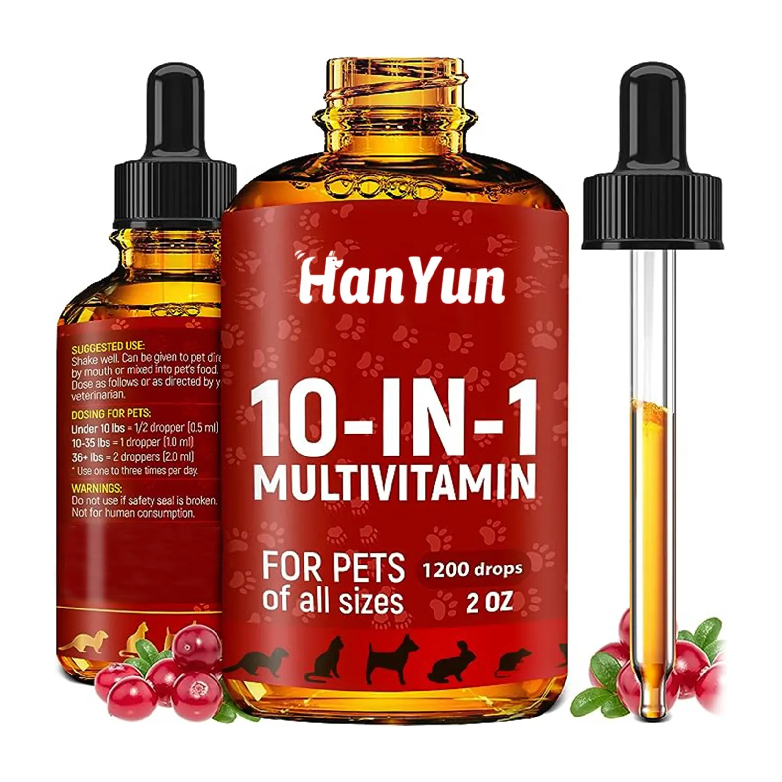 Hanyun Oem & Odm Natural 10-in-1 Pet Vitamins Natural Glucosamine Liquid Drops Multivitamin Supplement For Dogs and Cats Low Moq