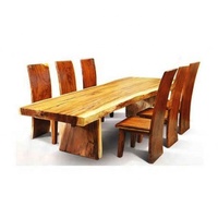 Table à manger en bois Suar, meuble d'extérieur avec dossier haut, table et chaise en bois