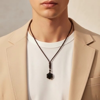Collar de Hombre con Colgante Hexagonal de Obsidiana, Tejido a Mano con Cuerda, Certificado CE, de Moda y Alta Venta