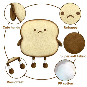 7144 divertido lindo peluche tostada pan comida almohada juguetes suaves regalo para niños adultos infeliz emoticon relleno pan juguetes de peluche - Product Image 3