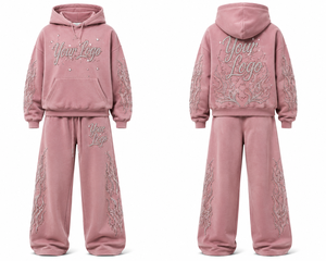 Ensemble de survêtement personnalisé pour femme avec strass, sweat à capuche oversize et pantalon large, motif flamme en cristal, tenue streetwear deux pièces - Product Image 3