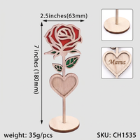 Ornement en contreplaqué personnalisé en forme de rose pour la fête des mères |   Support à fleurs découpé au laser avec plaque en forme de cœur |   Cadeau personnalisé pour maman