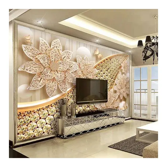 New designs wall murals home decor flower 3d 5d 8d mural for Living Room