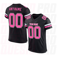 Maillot de football américain personnalisé noir et rose à col en V et manches courtes, imprimé par sublimation, en maille respirante, unisexe, coupe régulière pour adulte, pour équipe