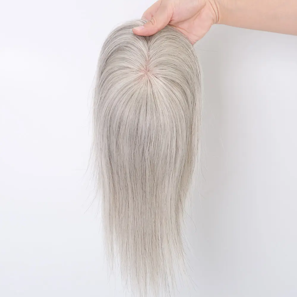 Topelles 새로운 준비 유럽 머리 최고 품질 처녀 인간의 머리 모노 토퍼 회색 색상