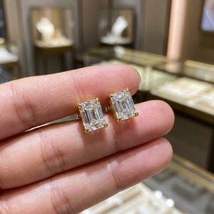 Popular <b>Emerald</b> Cut Lab Created Diamond Claw Prong Solitaire <b>Stud</b> <b>Earrings</b> 18K Gold CVD Lab Made Diamond Wedding <b>Earrings</b> - Product Image 1