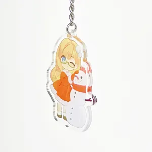 Tùy Chỉnh Rõ Ràng Acrylic Keychain Chuyên Nghiệp UV In 6 Màu Sắc Thép Không Gỉ Kim Loại OEM Cá Nhân Charms Nhựa