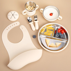 Integrated New Stainless Steel Meal Bowl with Suction Cup Design Kids Dining Silicone Utensils - Product Image 2