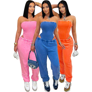 Completo da <span class=keywords><strong>donna</strong></span> primavera estate 2026: Body e pantaloni con polsini alla caviglia, set due pezzi casual in <span class=keywords><strong>cotone</strong></span> a costine, abbigliamento femminile - Product Image 1