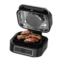 Combinaison de friteuse intelligente et de gril d'intérieur de 6,5 L, frites sans huile sans fumée, rôti, pizza, steak, poisson, 12 préréglages, écran tactile numérique