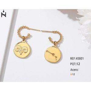 Orecchini a perno con ciondolo a forma di Ariete dello zodiaco dorato, con catena, 12 mm, in acciaio 12 - Product Image 1
