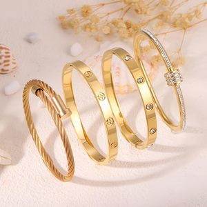 <span class=keywords><strong>Bracelet</strong></span> en <span class=keywords><strong>acier</strong></span> <span class=keywords><strong>inoxydable</strong></span> plaqué or 18 carats, motif fleur, étanche, anti-décoloration, serti de diamants, trèfle à quatre feuilles étoilé, bijoux pour femmes - Product Image 5
