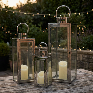 Stainless Steel <b>Lantern</b> <b>Set</b> of 3 Flameless Candle Holders for Home Decoration Wedding - Product Image 2