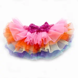 Time-Limited Infant Sequin Bow Ruffle Layered Rainbow Tulle Baby Girl Bloomers Pants