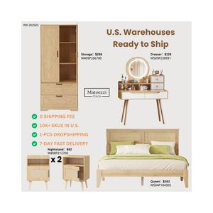 Contemporary Wood Bedroom Furniture Set with Storage Cabinet <b>LED</b> <b>Vanity</b> Upholstered Queen Bed & Nightstands for Apartment - Product Image 1