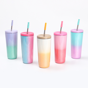 现代真空双层不锈钢保温杯旅行用定制徽标彩绘彩虹色保温保冷吸管温度计 - Product Image 1