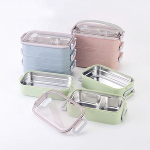 Amazon Top Seller Lunch Box Portable Insulated Microwave Heated Stainless Steel Plastic Food Storage Container