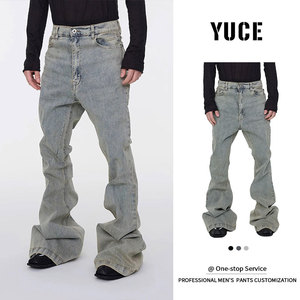YUCE <span class=keywords><strong>Jeans</strong></span> a Zampa d'Elefante in Denim Pesante per <span class=keywords><strong>Uomo</strong></span>, Pantaloni Casual Streetwear con Logo Personalizzato - Product Image 1