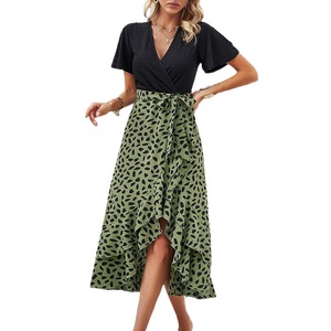 Vestido de Primavera-Verano, Transpirable, con Estampado de Puntos, Elegante, de Manga Corta, Cuello en V, Corte en A, Cintura Alta, Estilo Casual - Product Image 5