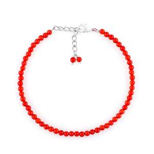 Bracelet en perles de corail rouge naturel 3 mm 8 pouces, chaîne ancre unisexe, bijou en pierre précieuse de guérison, cadeau - Product Image 1