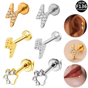 Boucles d'oreilles clous en titane en forme de cœur, bijoux de lèvre en alliage G23, piercing corporel, usage quotidien, serti de cristaux d'améthyste - Product Image 1