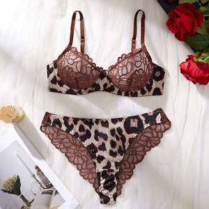 Ensemble <span class=keywords><strong>de</strong></span> soutien-gorge push-up en dentelle florale à imprimé léopard marron, bretelles réglables, doux et respirant, lingerie sexy pour femmes - Product Image 3