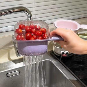 Wholesale Cute Handle Draining <b>Basket</b> Straining Fruit <b>Drain</b> Washing Double Layer Tools - Product Image 1
