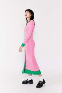 Abito Midi con logo personalizzato da donna lavorato a <span class=keywords><strong>maglia</strong></span> rosa abbottonato - Product Image 3