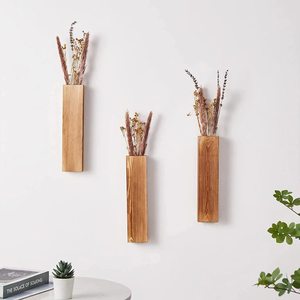 Wooden Wall Vase <b>Square</b> Minimalist Design Natural Wood Color Floral Display - Product Image 3