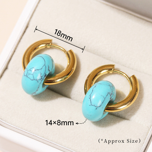 JD Mujeres <span class=keywords><strong>Bohe</strong></span> Colorido Regalo de Boda Natural Cuarzo Rosa Amarillo Ojo de Tigre Donut Huggies Acero Inoxidable Chapado en Oro Pendientes de Aro - Product Image 5