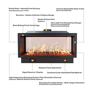 PANSEE Caminetto <span class=keywords><strong>a</strong></span> <span class=keywords><strong>Gas</strong></span> Moderno in Acciaio con Vetro su Due Lati e <span class=keywords><strong>Design</strong></span> <span class=keywords><strong>a</strong></span> Sifone, con Telecomando, per Villa e Appartamento, Fiamma Reale per Interni - Product Image 3