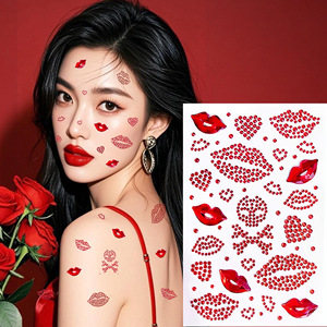 Autocollants décoratifs <span class=keywords><strong>3D</strong></span> en strass pour le visage, dernières nouveautés pour la Saint-Valentin, maquillage atmosphérique, lèvres rouges en forme de cœur, diamants en strass scintillants - Product Image 3